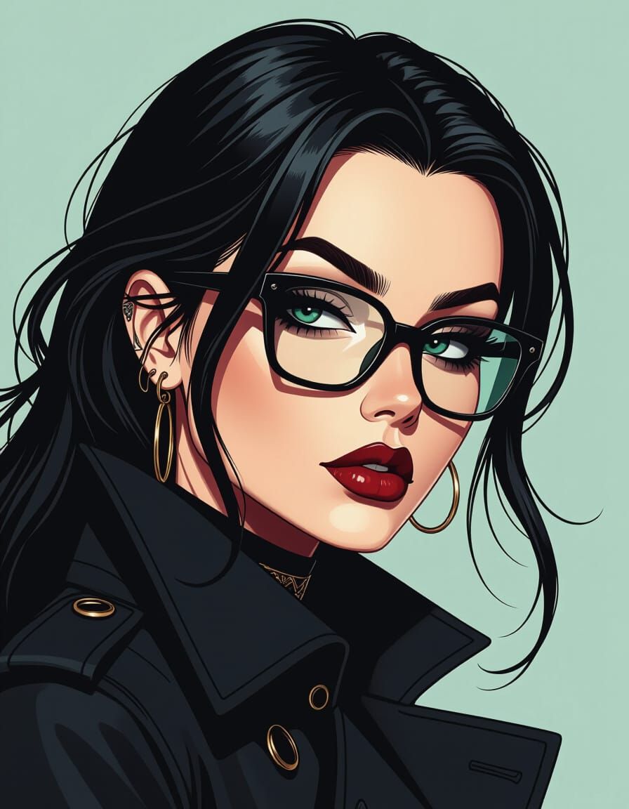 Gothic Daria Portrait with Trenchcoat and Glasses