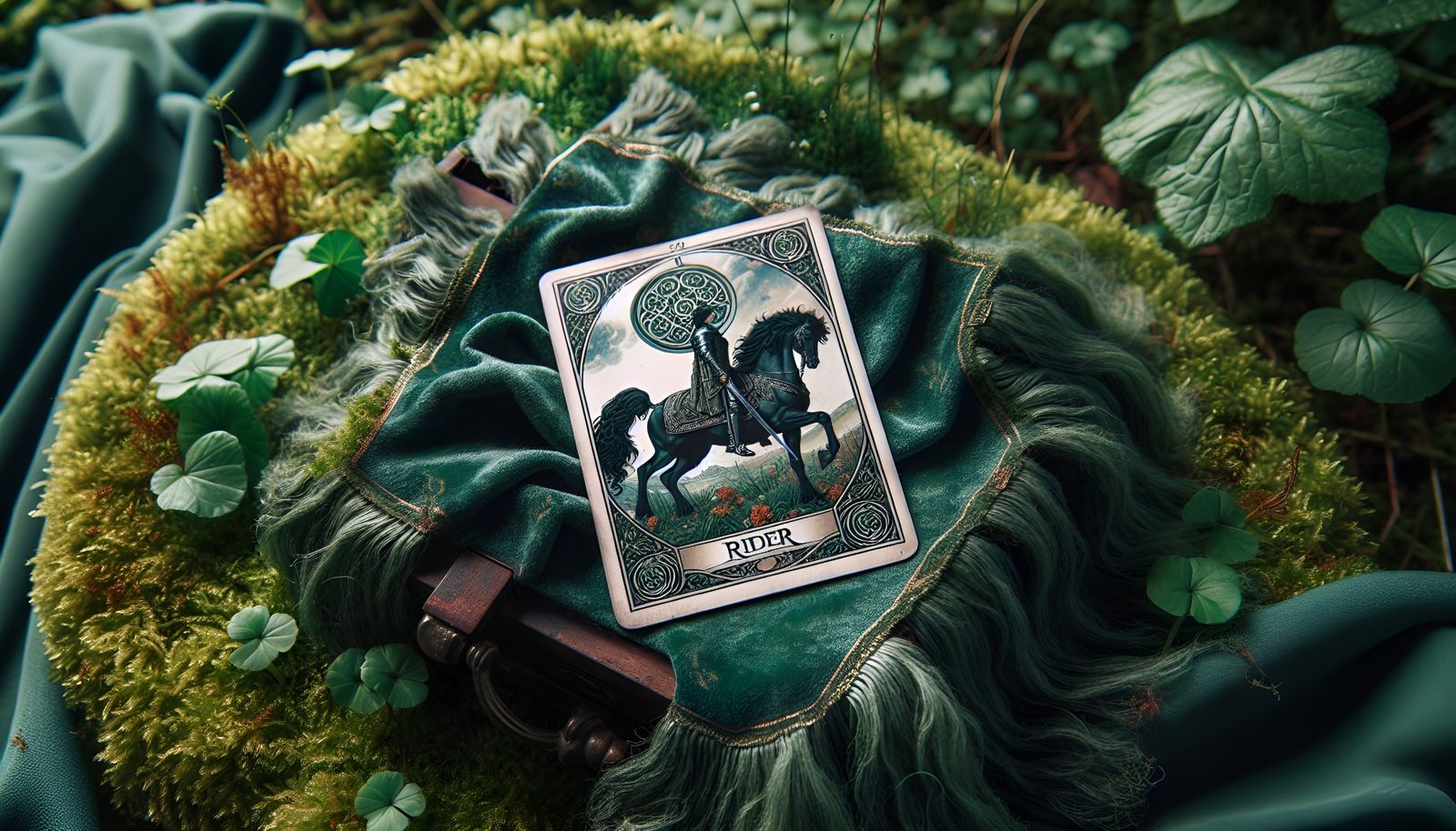 Rider Tarot Cards on Moss in Art Nouveau Style