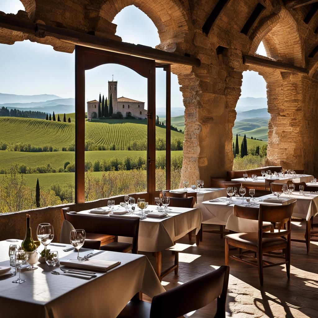Rustic Italian Villa Restaurant in Countryside Landscape