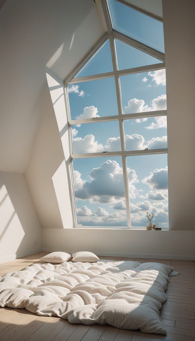 Sun-Drenched Attic Loft with Billowy Clouds