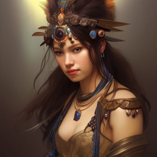 Amazon Woman Portrait in Renaissance Art Style