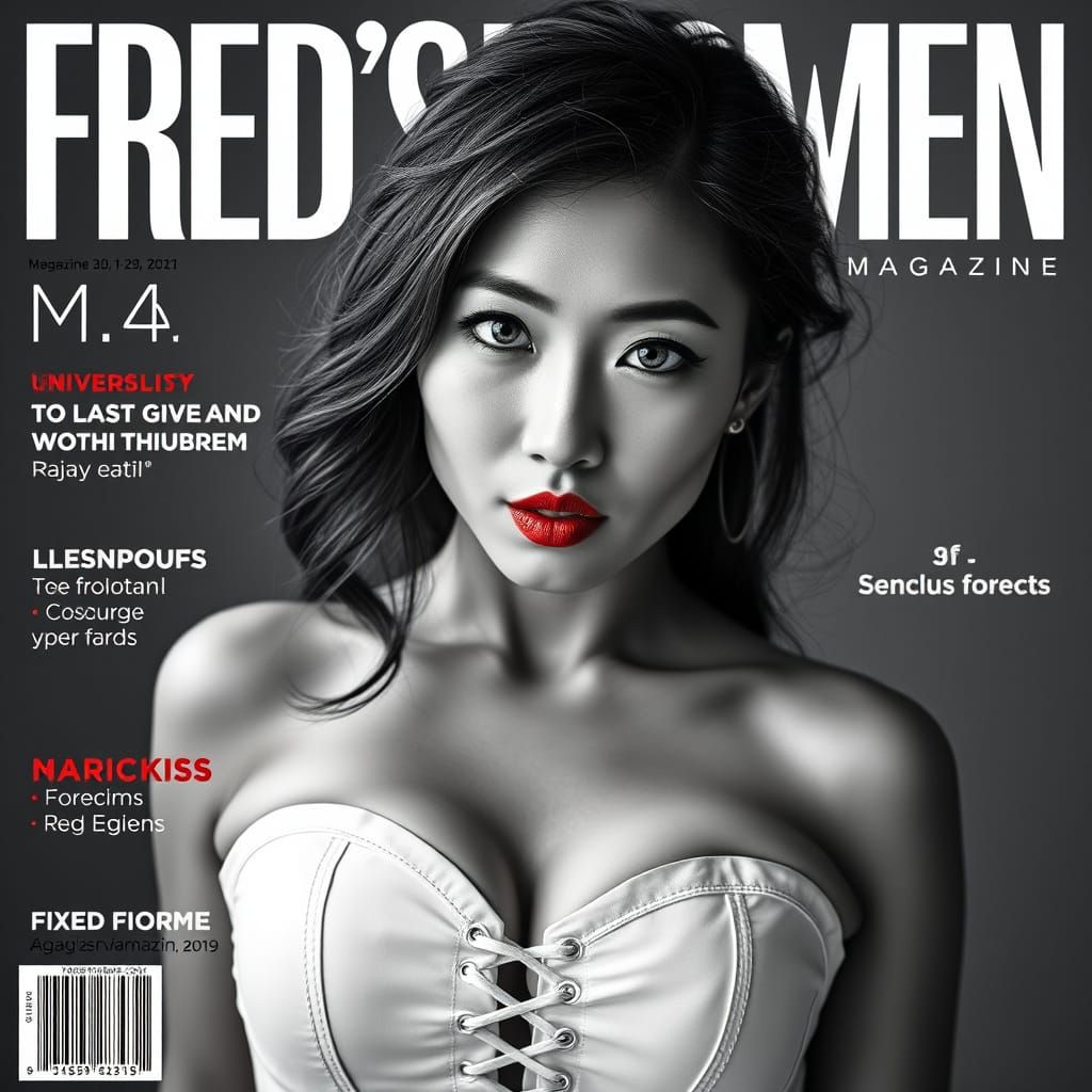 Chinese Woman Magazine Cover - Sensual Red Lips Portrait