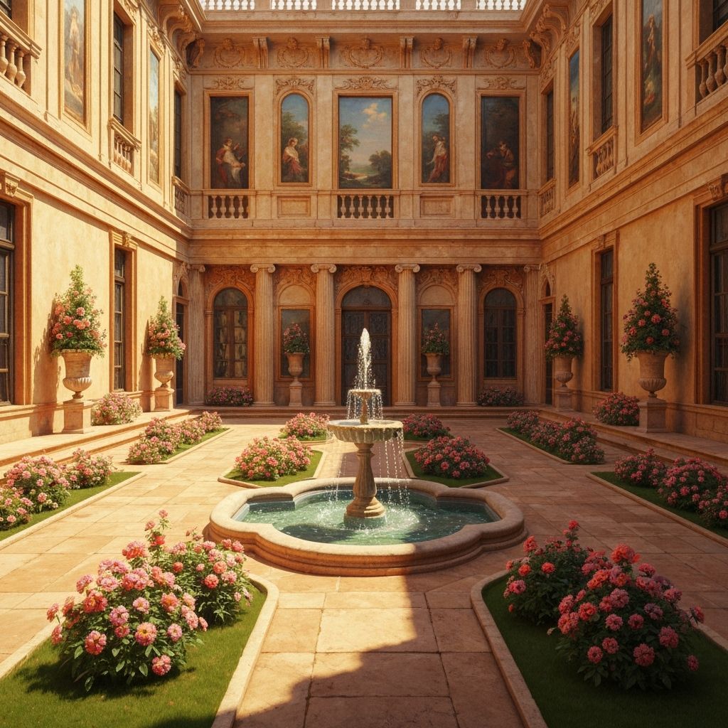 Luxurious Villa with Courtyard Fountain in Hyperrealistic St...