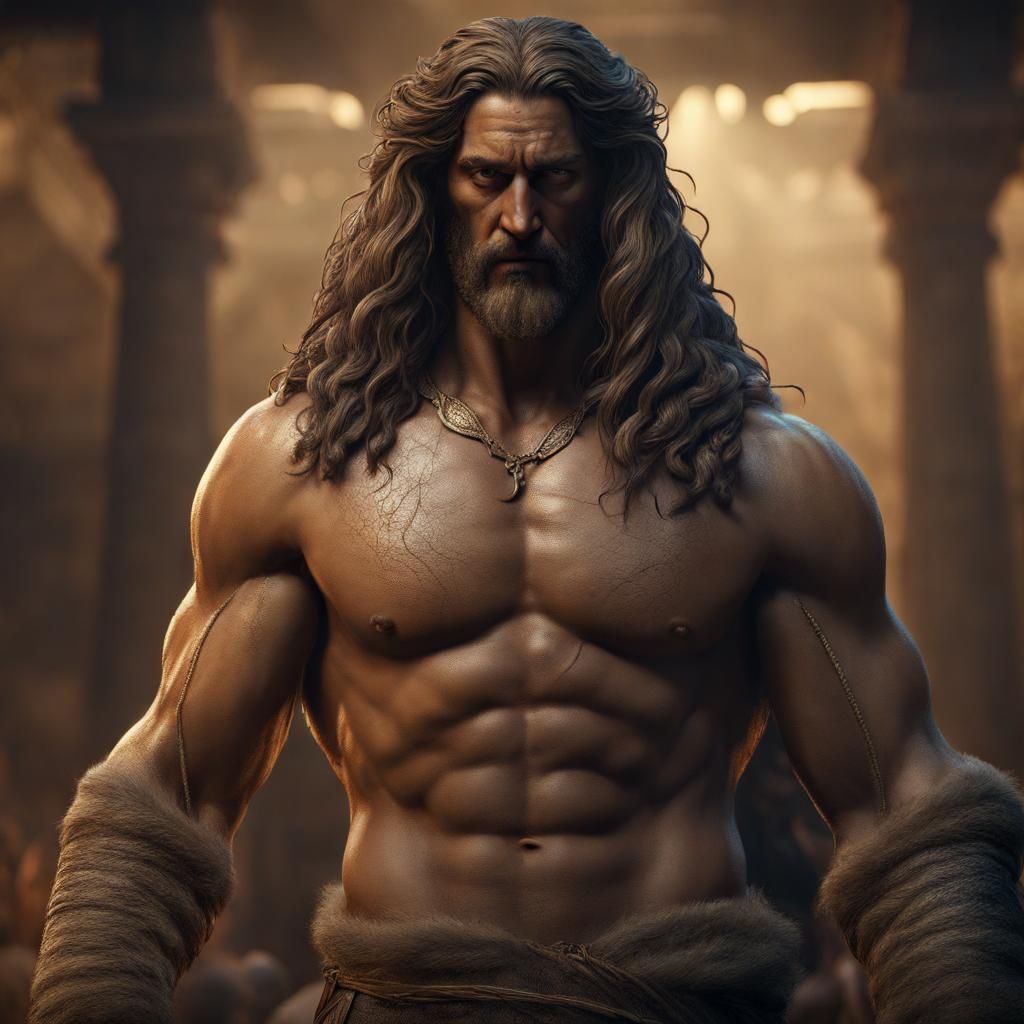 Biblical Samson with Long Hair in Renaissance Style