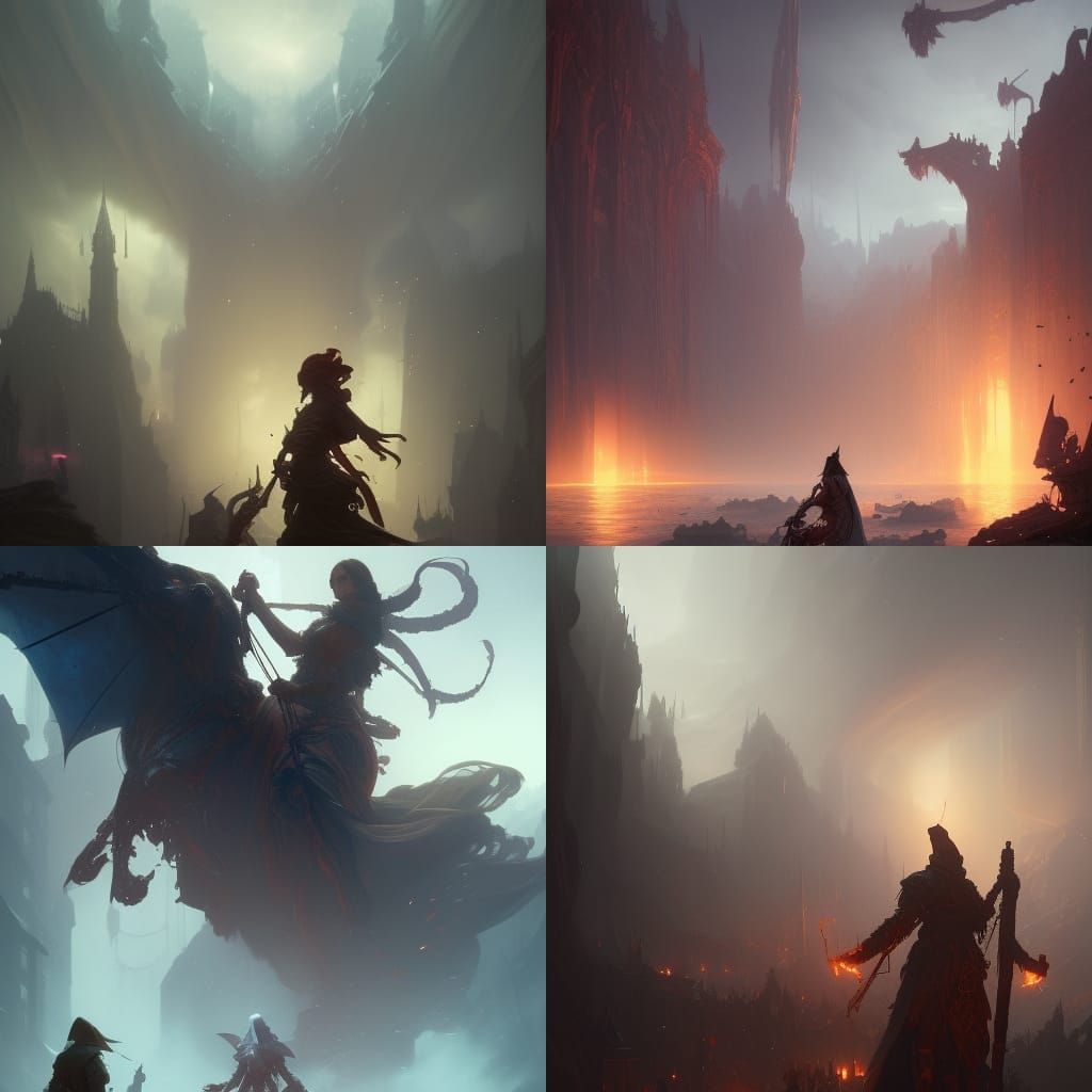 Dark Fantasy Art Masterpiece in Style of Alphonse Mucha