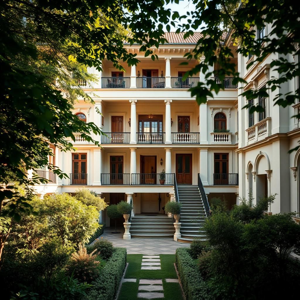 Multistoried House with Garden in Soft Light