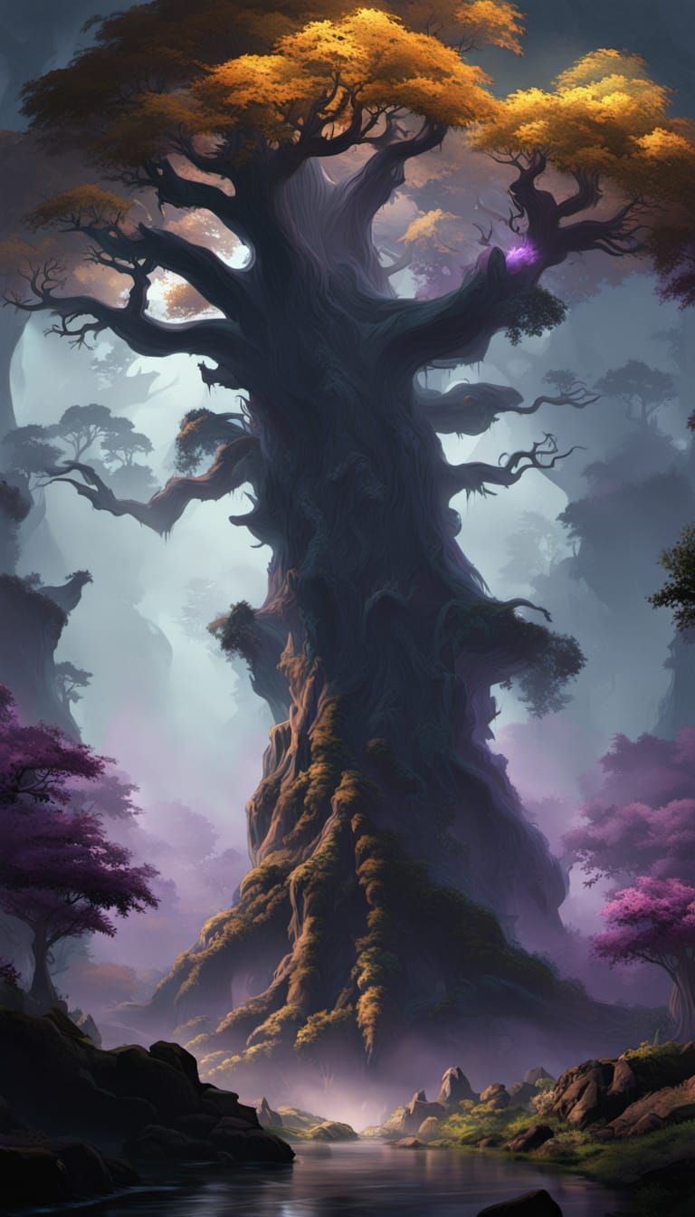 Dark Fantasy Forest Concept Art with Ancient Trees