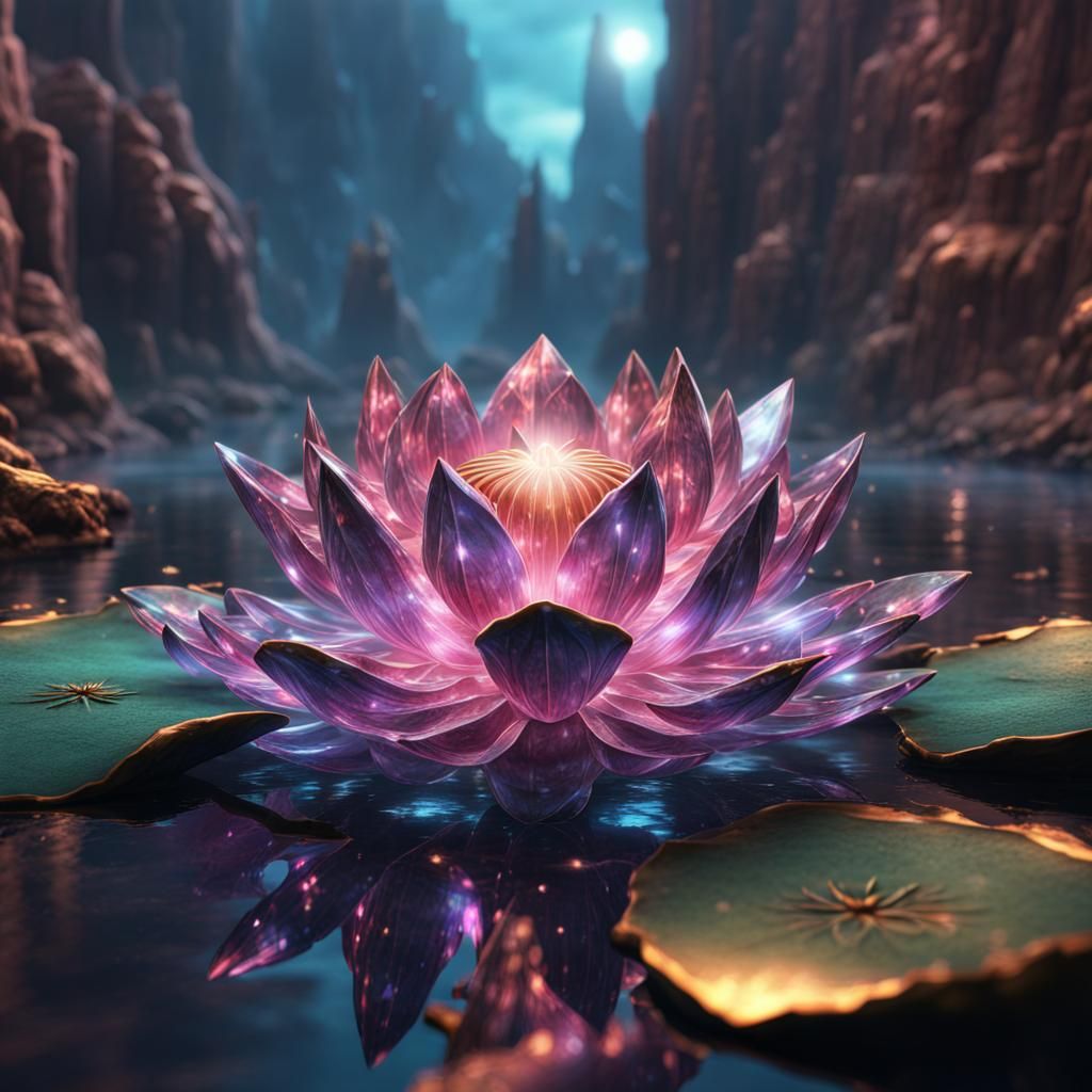 Crystal Lotus Flower in Detailed Matte Painting