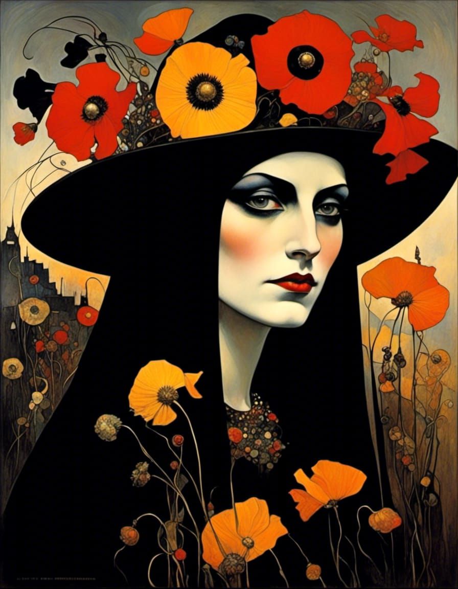 Witch Portrait with Golden Sunset, Illustration Style