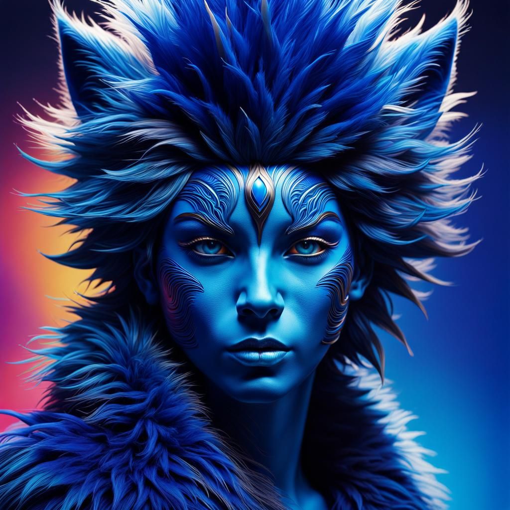 Blue Fur Humanoid in Psychedelic Splash Art