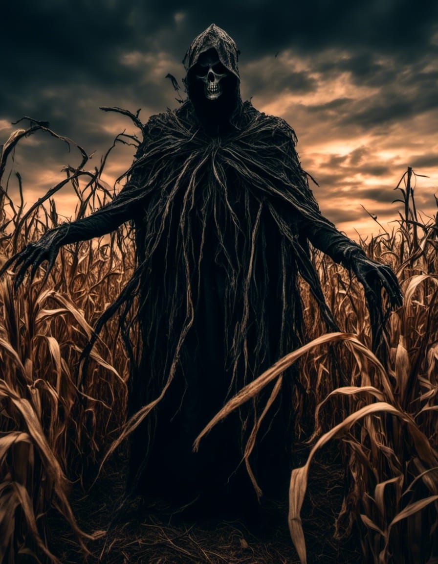 Eerie Harvest Figure in Golden Light