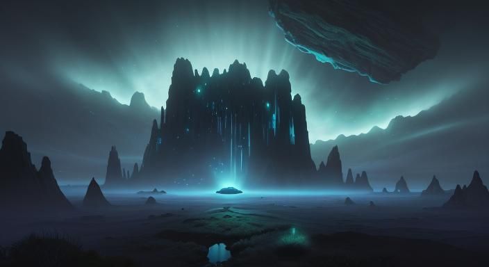 Alien Landscape with Bioluminescent Plants in Fantasy Style