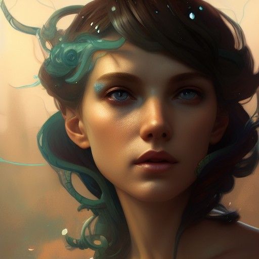 Detailed Portrait of Scylla in Art Nouveau Style