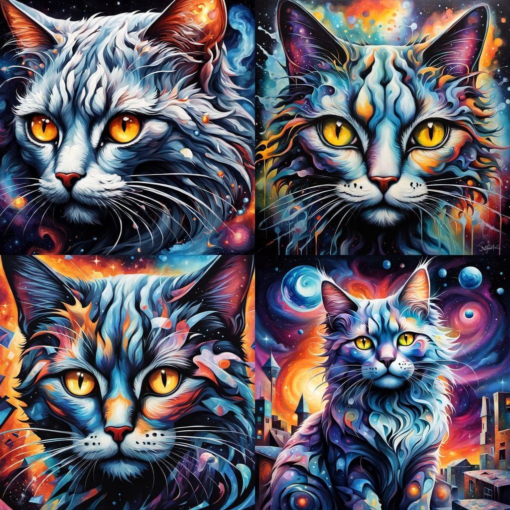 Cosmic Cat Portrait in Surrealist Style