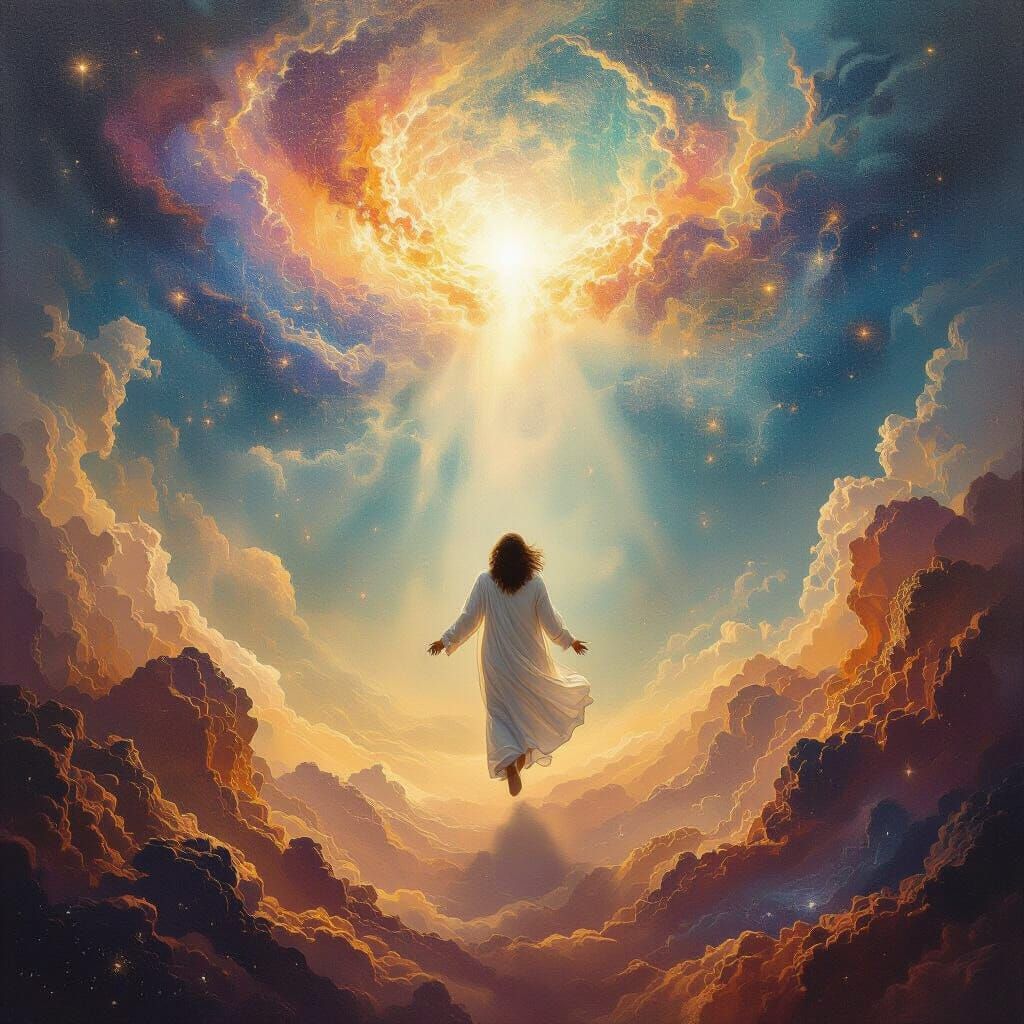 Soul Ascending to Ethereal Heavens in Surrealist Oil Paintin...