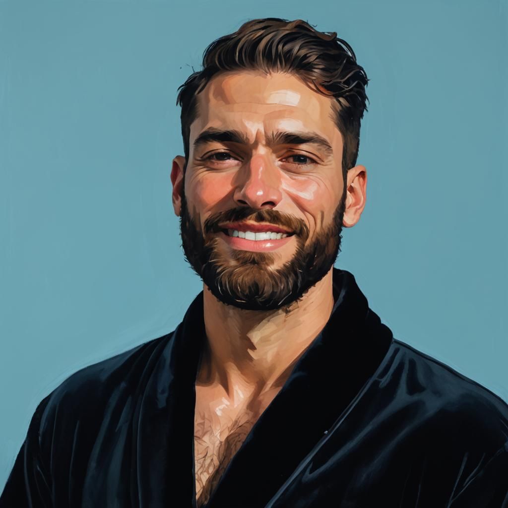 Sad Man in Velvet Robe, Neo-Impressionist Portrait