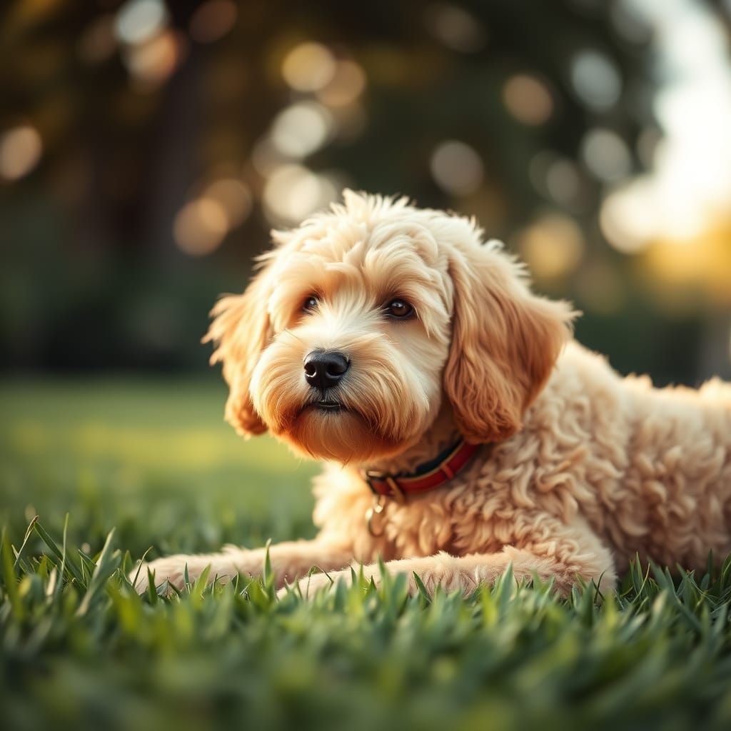 Golden Doodle in Sunlight: Photorealistic Pet Portrait