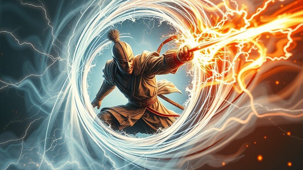 Warrior Shatters Illusory Mirror in Swirling Lightning Fanta...