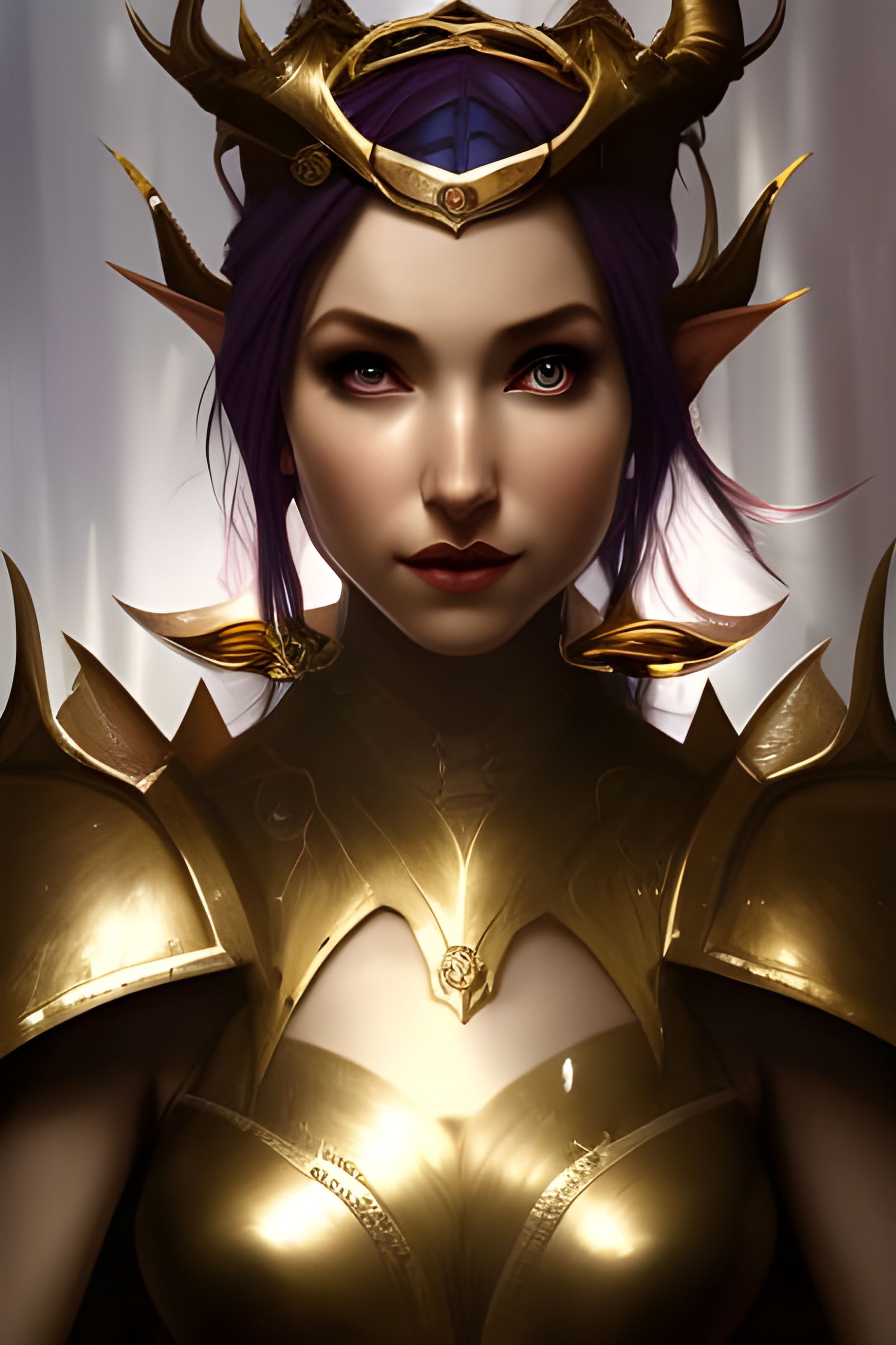 Armored Elf Princess Portrait in Art Nouveau Style