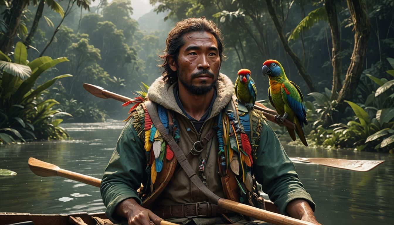 Eskimo Lost on Amazon River: Hyperrealistic Splash Art