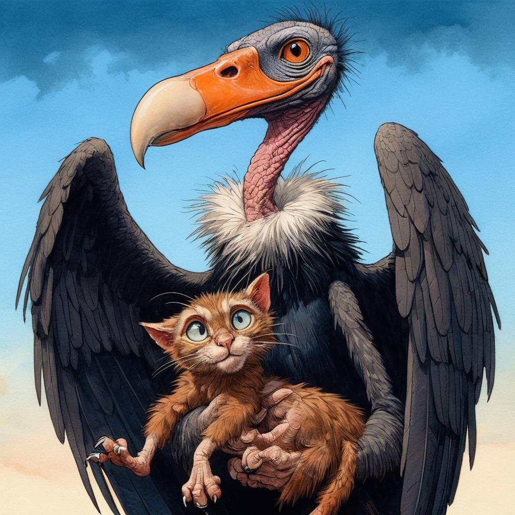Vulture Holding A Cat