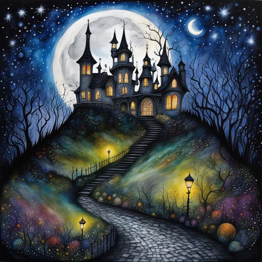 Tim Burton Gothic Wonderland in Watercolor