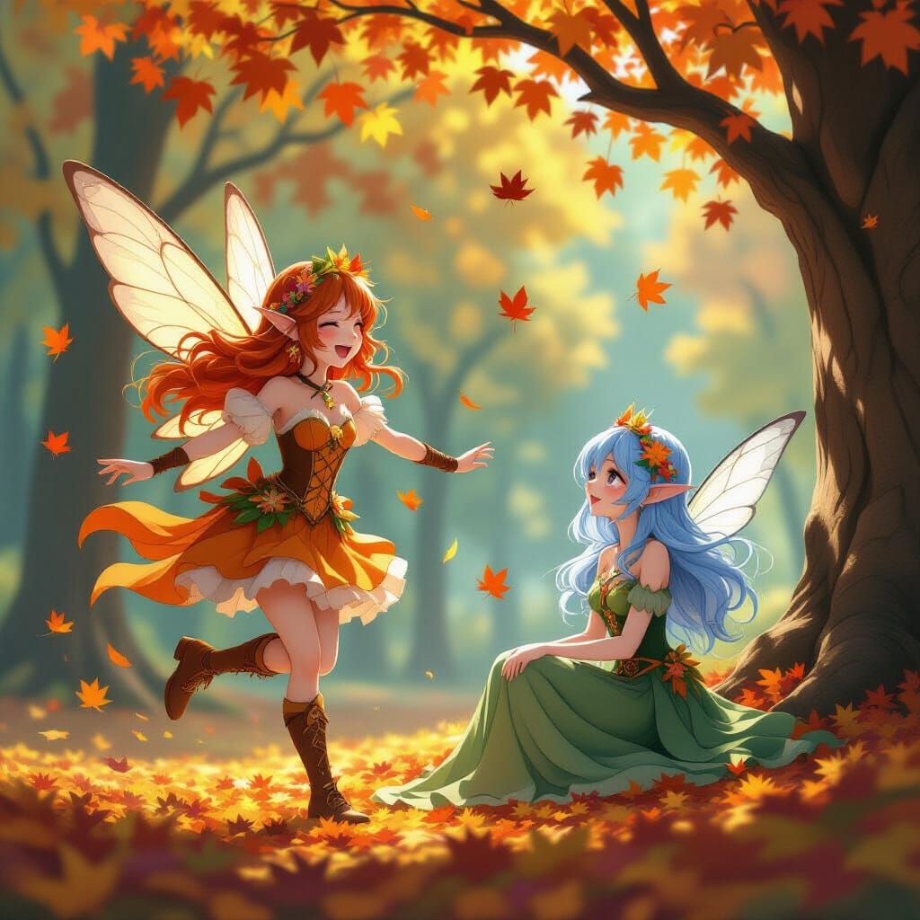 Autumn and Spring Faeries in 3D Anime Style