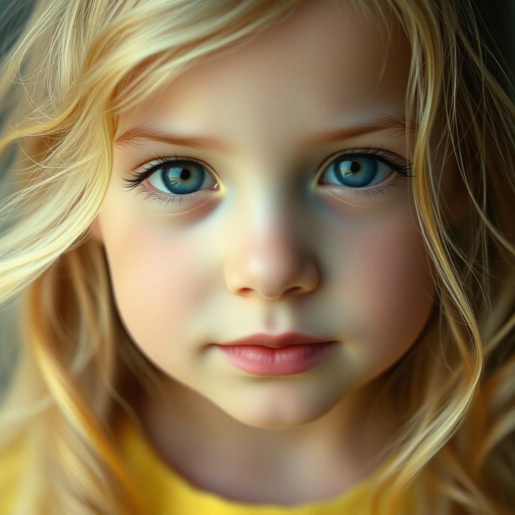 Blonde Girl Portrait in Golden Yellow Digital Art Style