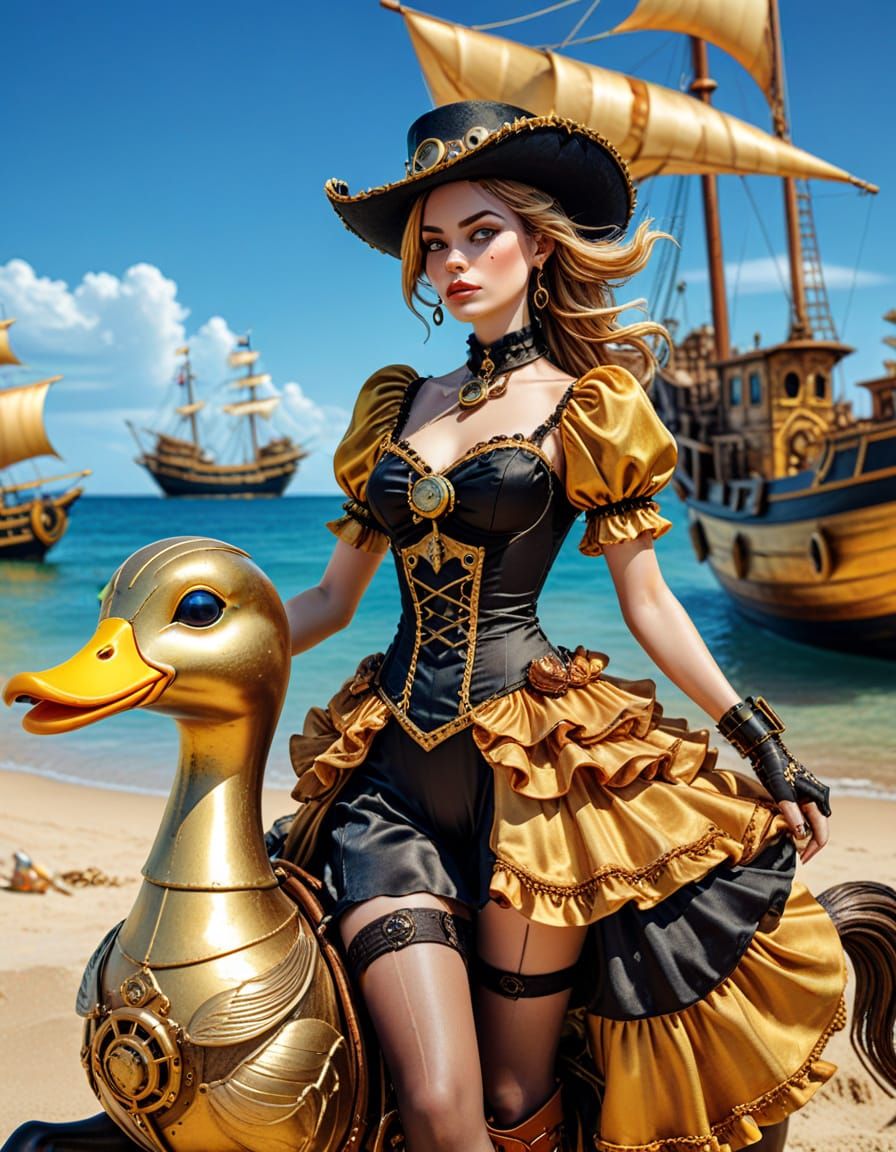 Steampunk Beach Vacation with Cowboy on Horse