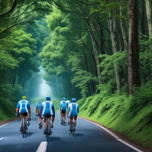 Cyclists Race Through Forest