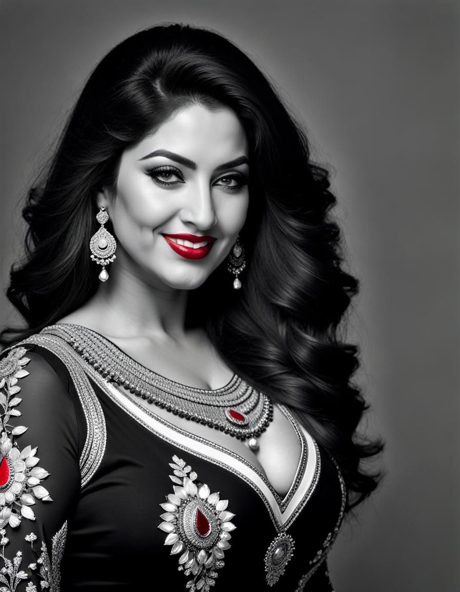 Intricate Black and White Portrait of a Middle Eastern Woman