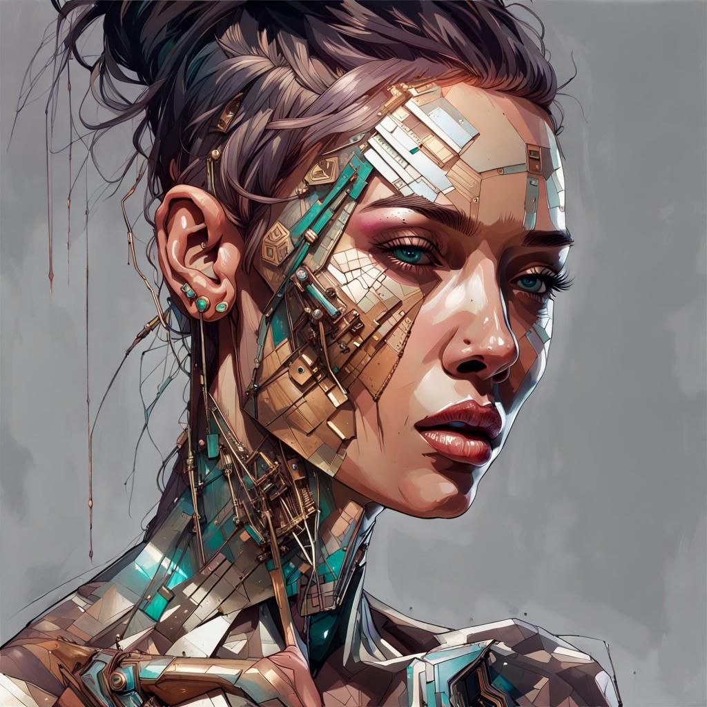 Metallic Cyberpunk Woman Portrait with Bronze Dermal Plating