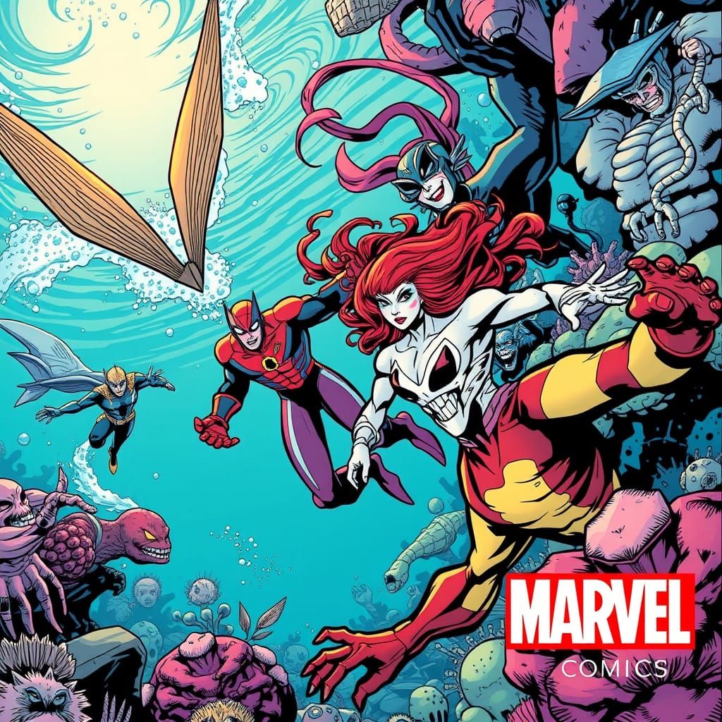 Underwater Heroes Unite in Bold Comic Book Art