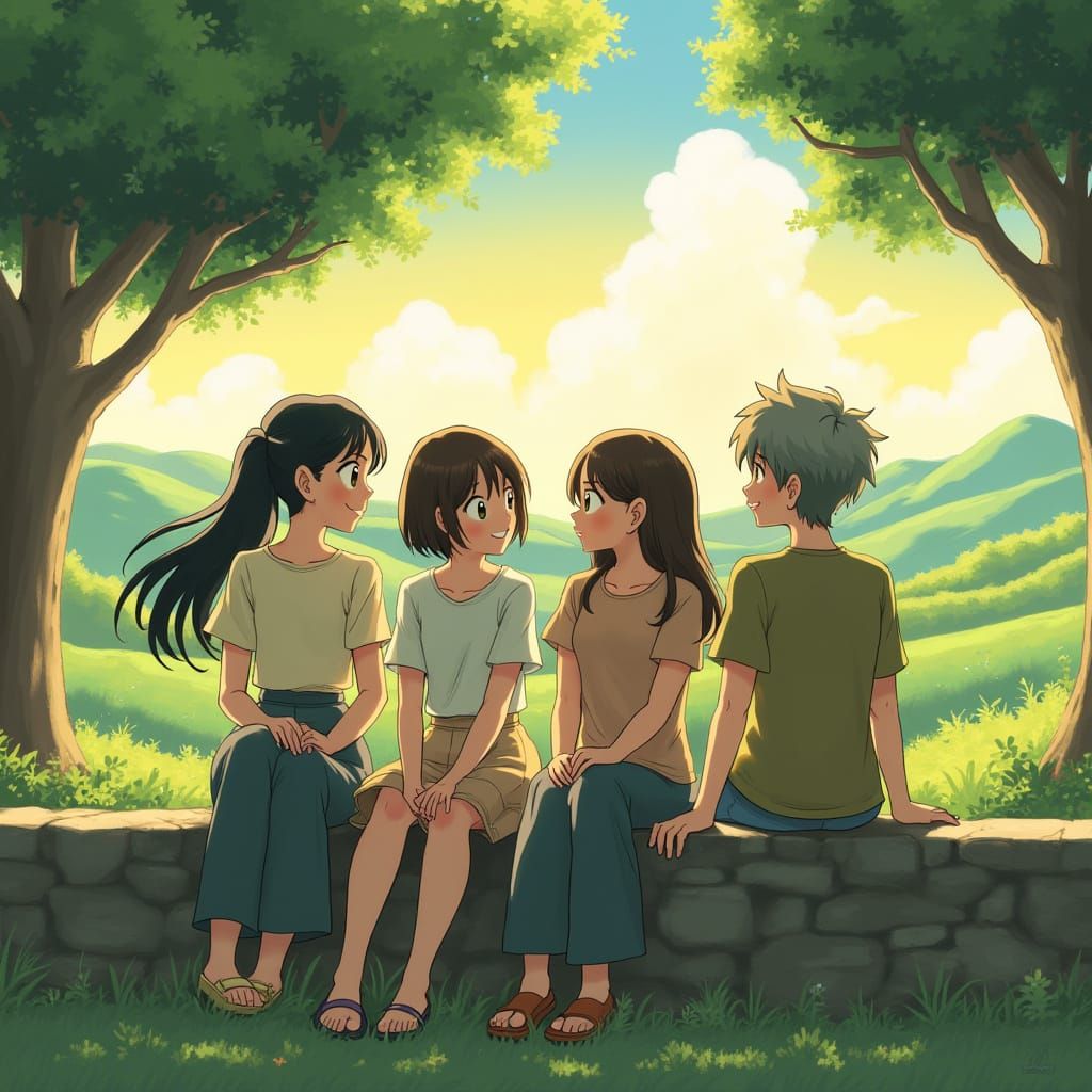 Friends in a Whimsical Landscape