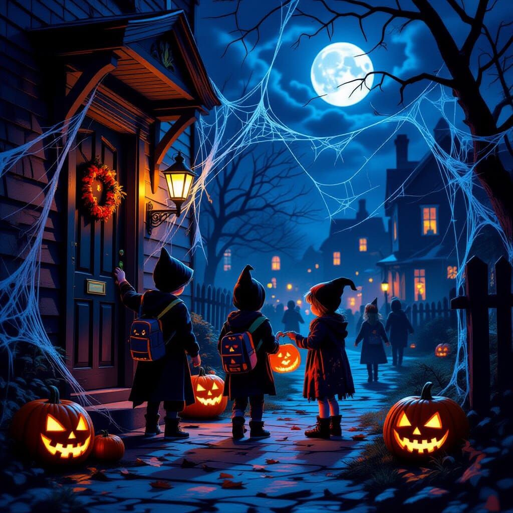 Spooky Halloween Trick or Treat Festival Scene