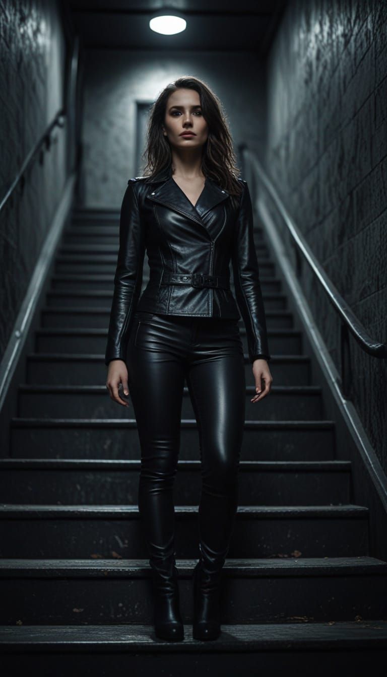 Ethereal Stairway Portrait in Hyperrealistic HDR