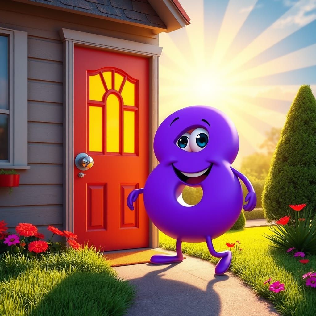 Vibrant Anthropomorphic Number 8 Embraces Sunny Suburban Mor...