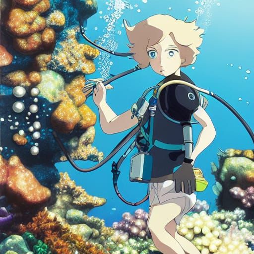 Pearl Diver in Anime Style Sea