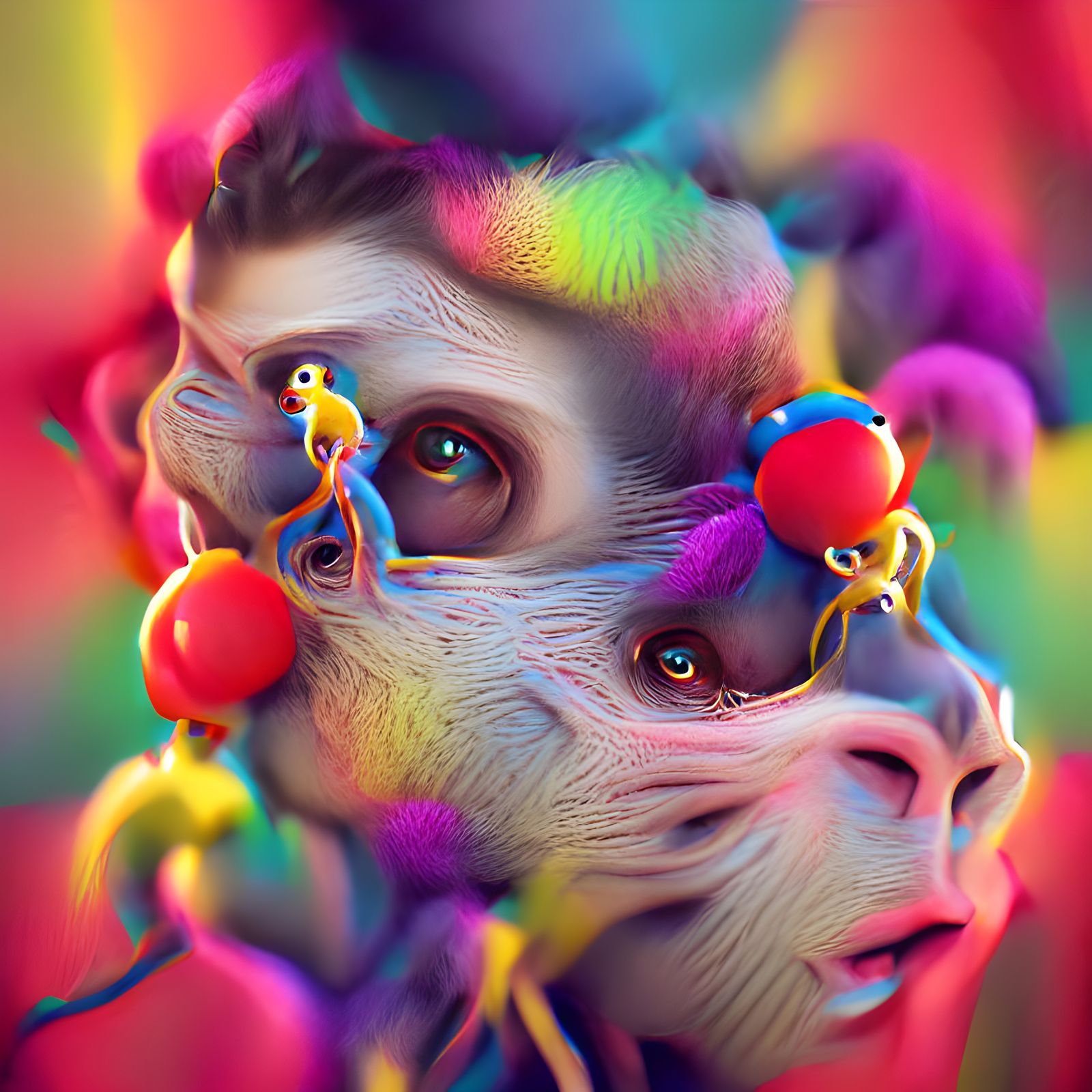 Colorful Surreal Monkeys in Digital Illustration
