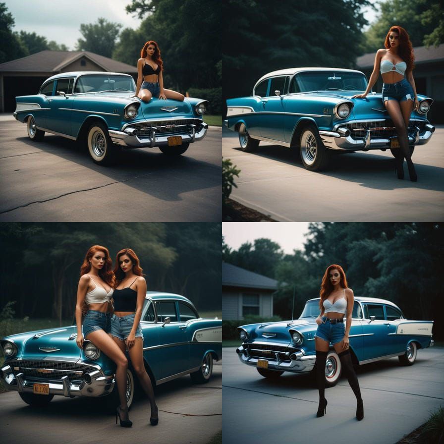 Ethereal Pin-Ups Pose by 1950s Chevrolet Bel Air