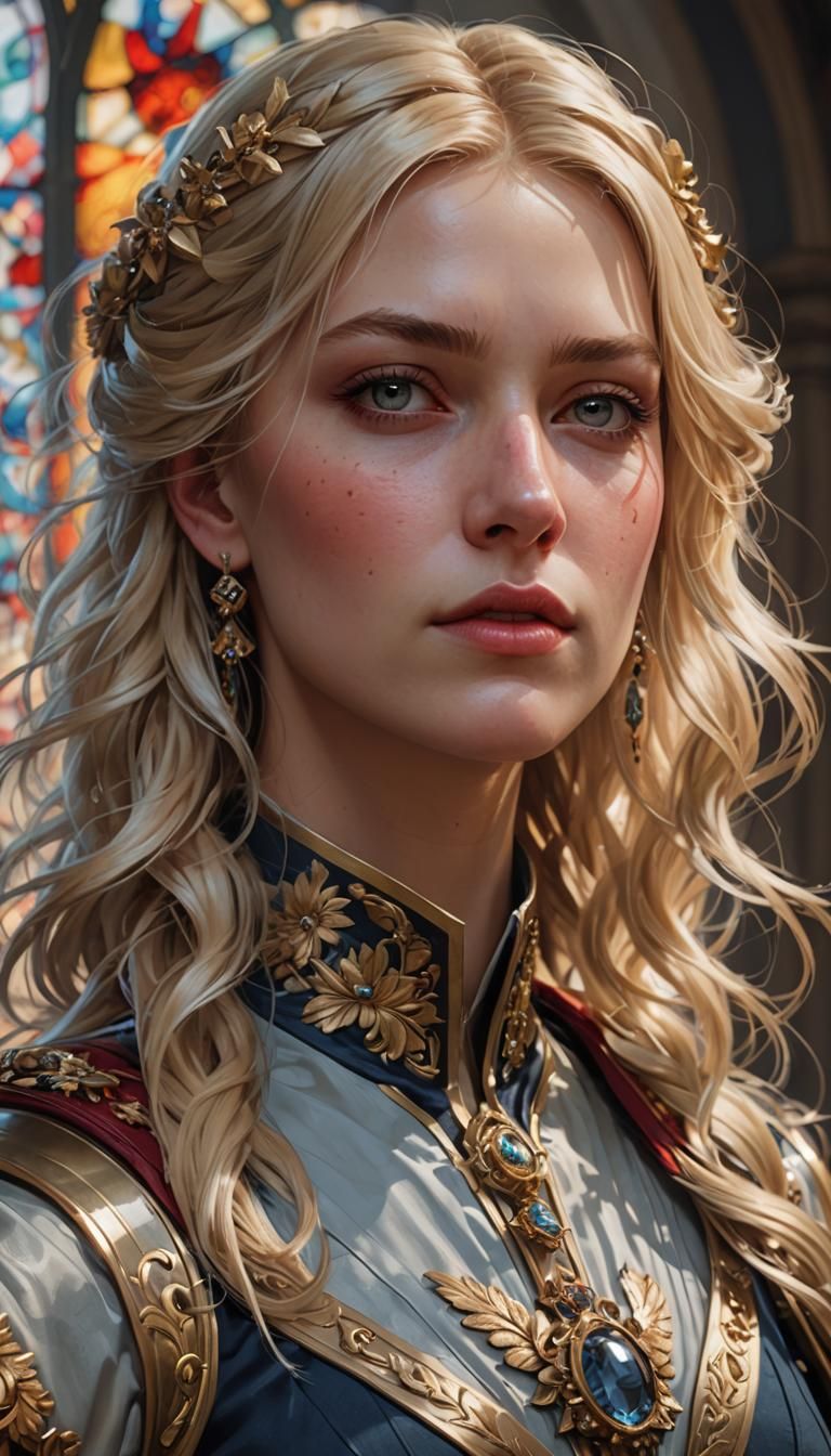 Young Blonde Woman as Prussian General