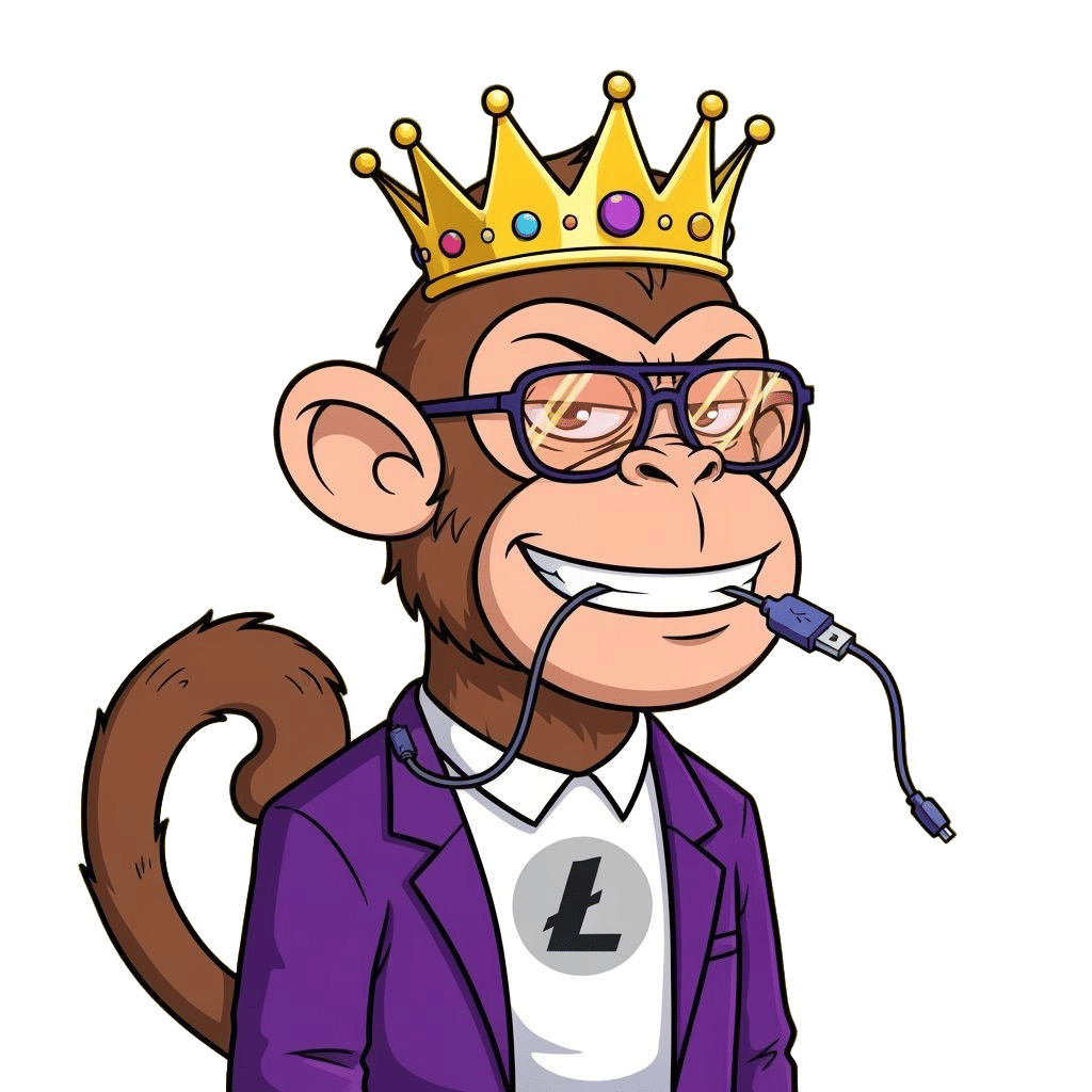 Stylish Cartoon Monkey with Litecoin Logo in 2D Style