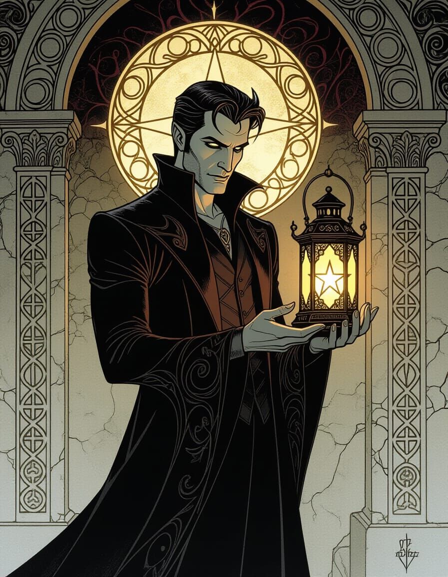 Lucifer with Star Lantern in Art Nouveau Style