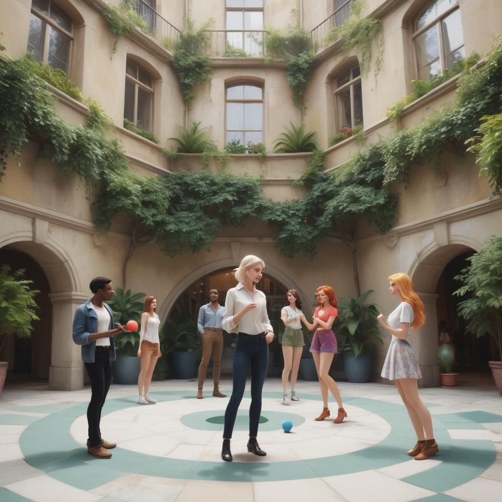 Hacky sack in the courtyard at lunch