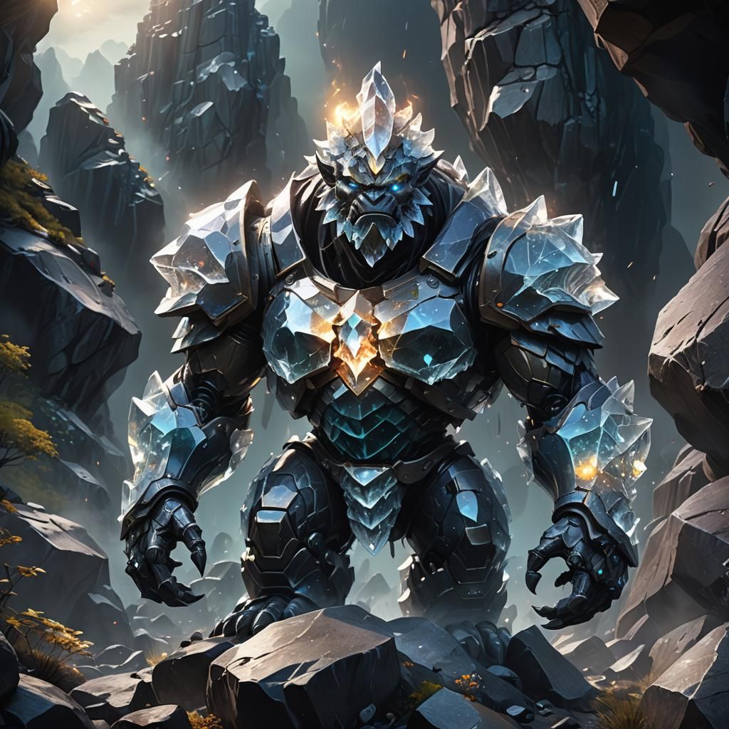 Crystal Golem in Dark Fantasy Landscape