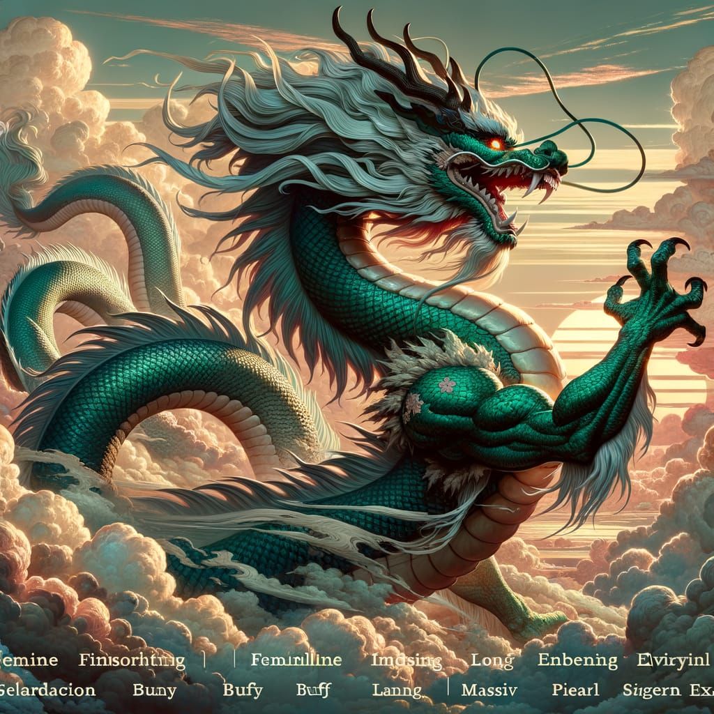 Majestic Eastern Dragon Soars Through Golden Skies