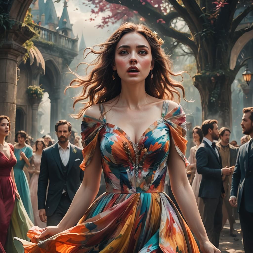 Fantasy Art: Woman Shouting in Dreamy Landscape