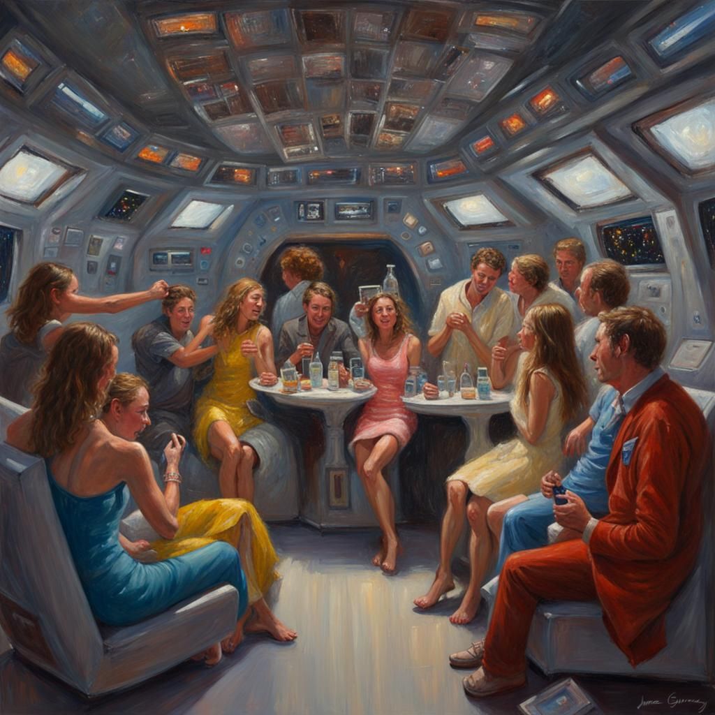 Spaceship Party in Oil Painting Style