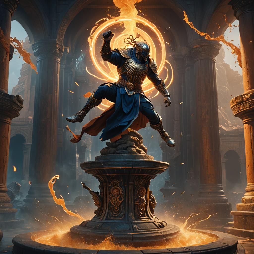 James Stark Conjuring Magic on Ancient Pedestal