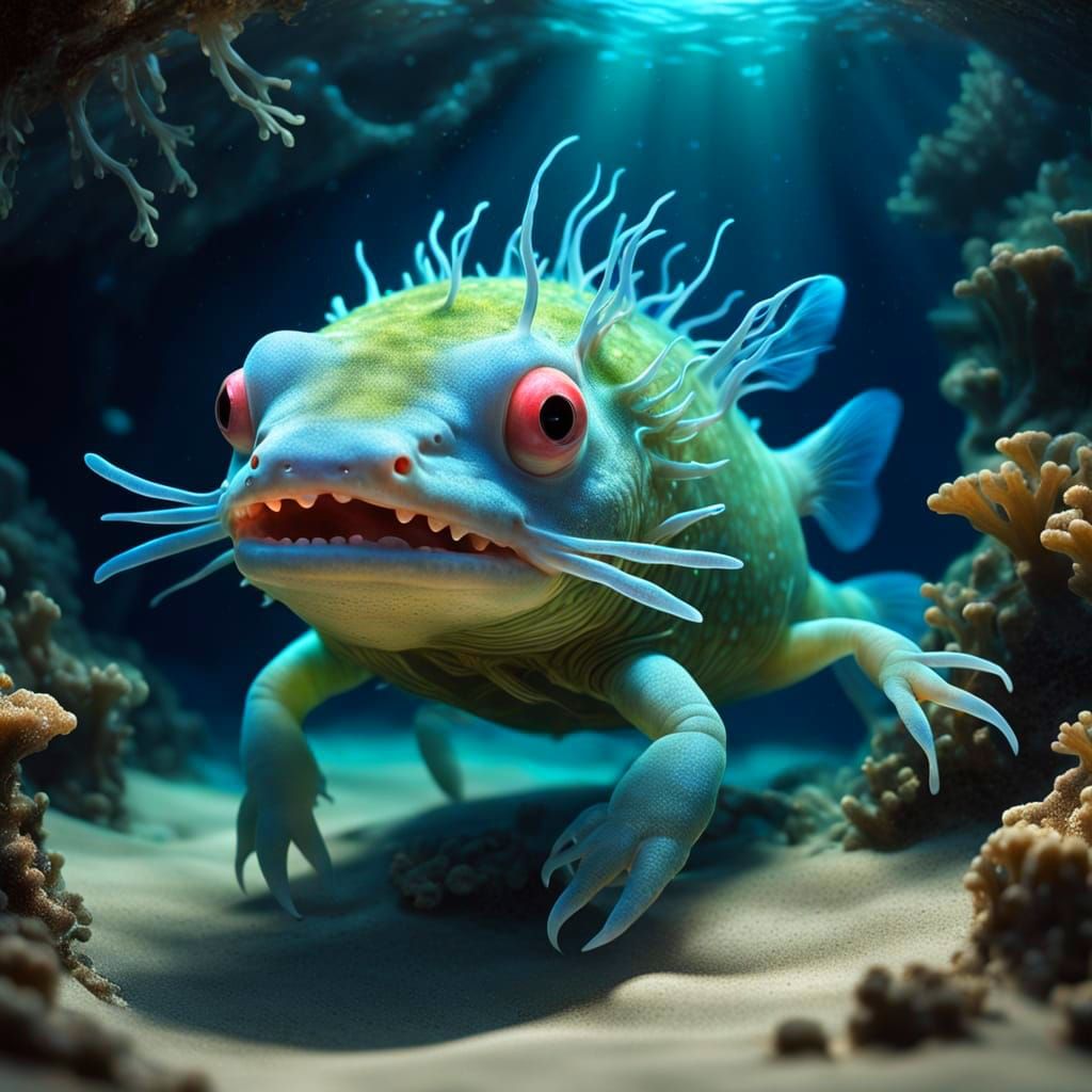 Ethereal Axolotl in Surreal Underwater Realm